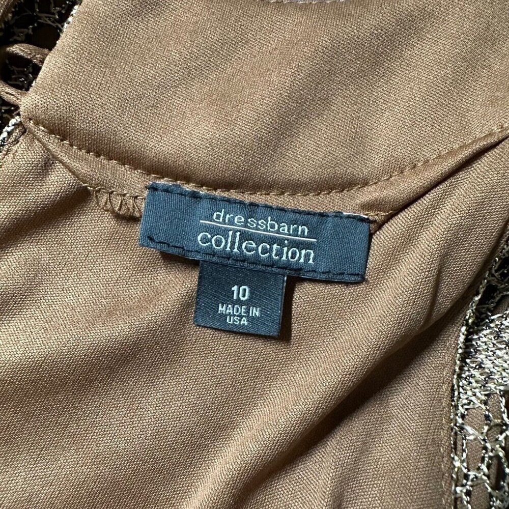 Dressbarn Shift Dress Size L/10 Shiny Brown Dark Lined Fringe Hem Sleeveless - Picture 11 of 15
